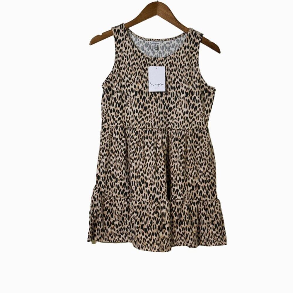 Love Fire Tiered Tank Dress Leopard Animal Print Girls Size Large
